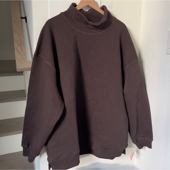 NWT Free People A Cut Above Mock Neck Pullover Sweatshirt in Chocolate Brown - Picture 4 of 7